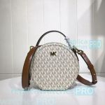 Newest Copy Michael Kors Delaney Round Style White Genuine Leather Bag